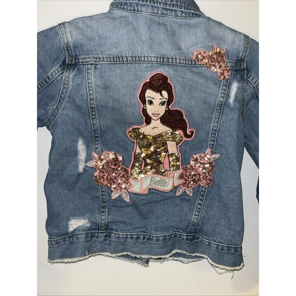 Disney Beauty & the Beast Denim Sequin Jacket Belle Sz US 7/8 Girls Jean Blue - Picture 7 of 10